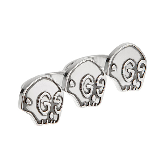 Gucci Skull 3 Motif 2 Finger Sterling Silver Ring "Medium"