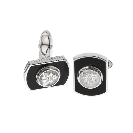 Gucci Sterling Silver Black Enamel Crest Cufflinks