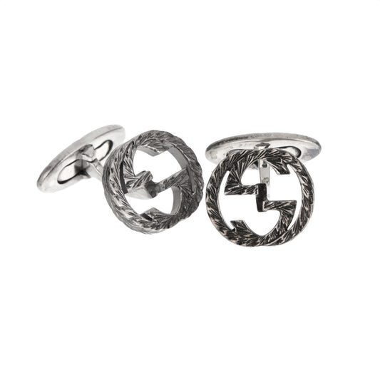 Gucci Interlocking GG Sterling Silver Engraved Cufflinks