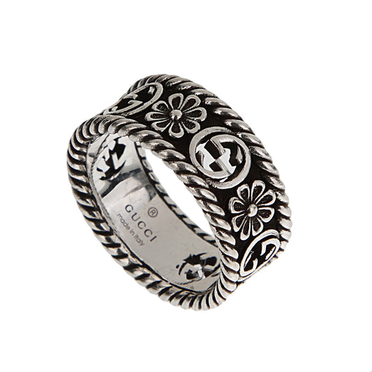 Gucci Sterling Silver Interlocking G Flower Band Ring Sz 5 3/4