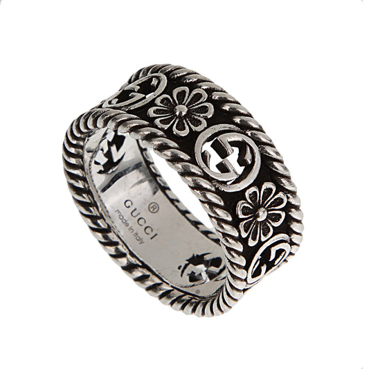Gucci Sterling Silver Interlocking G Flower Band Ring Sz 6 1/2
