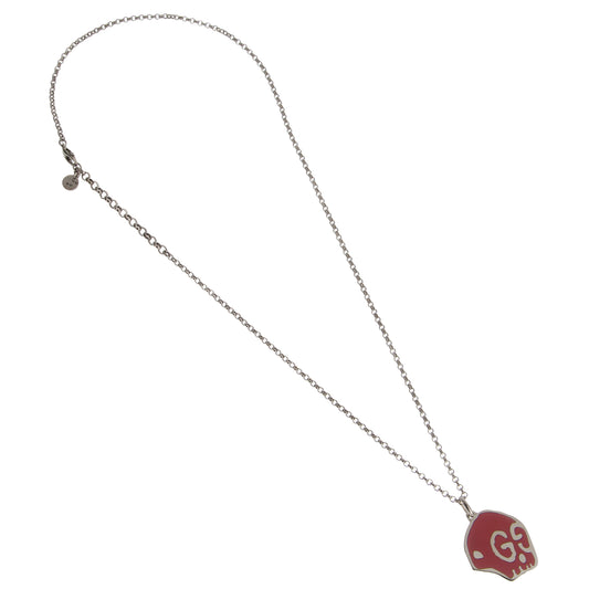 Gucci Ghost Red Enamel Skull Sterling Silver Necklace