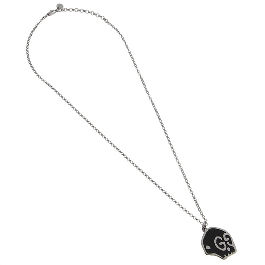 Gucci Ghost Black Enamel Skull Sterling Silver Necklace
