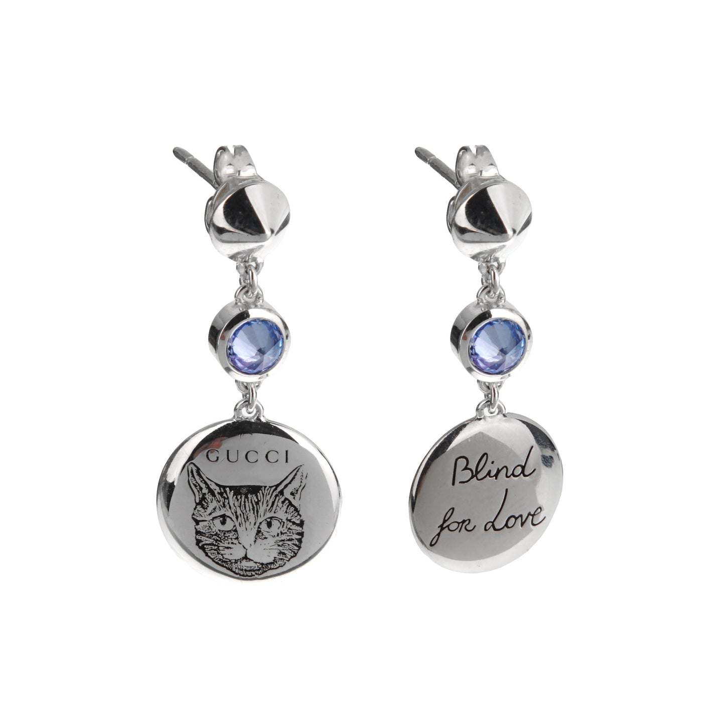 Gucci Sterling Silver Blind for Love Feline Drop Blue Zircon Earrings