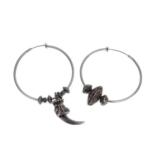 Gucci Sterling Silver Hoop Earrings with Tribal-Inspired Charms