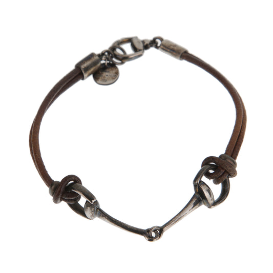 Gucci Horsebit Aged Sterling Silver Brown Leather Bracelet – 7 1/2"