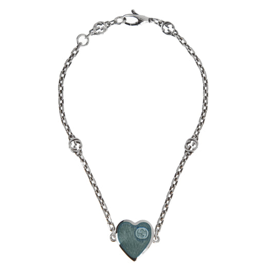 Gucci Sterling Silver Blue Heart Charm Bracelet – 7"