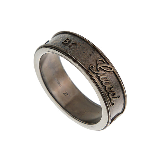 Gucci Interlocking G Logo Double Ring Sterling Silver Ring Sz 11 3/4