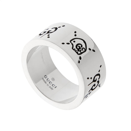 Gucci Ghost Skull & GG Sterling Silver Band Ring - Sz 5 3/4