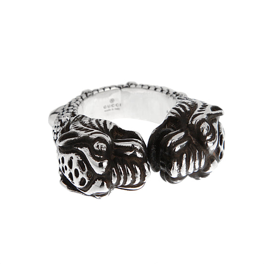 Gucci Double Tiger Sterling Silver Ring Sz 10 3/4