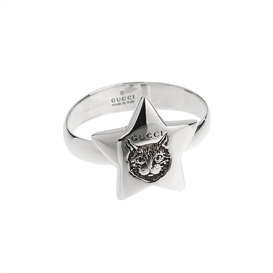 Gucci Sterling Silver Feline Star Blind for Love Ring Sz 6 1/2