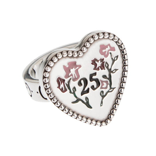 Gucci Floral Enamel Sterling Silver Ring Size 4 1/4