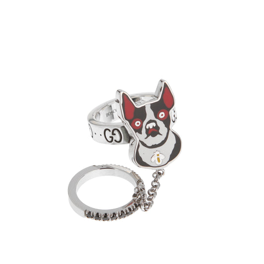 Gucci Bosco & Orso Sterling Silver Enamel Ring Sz 6 1/2