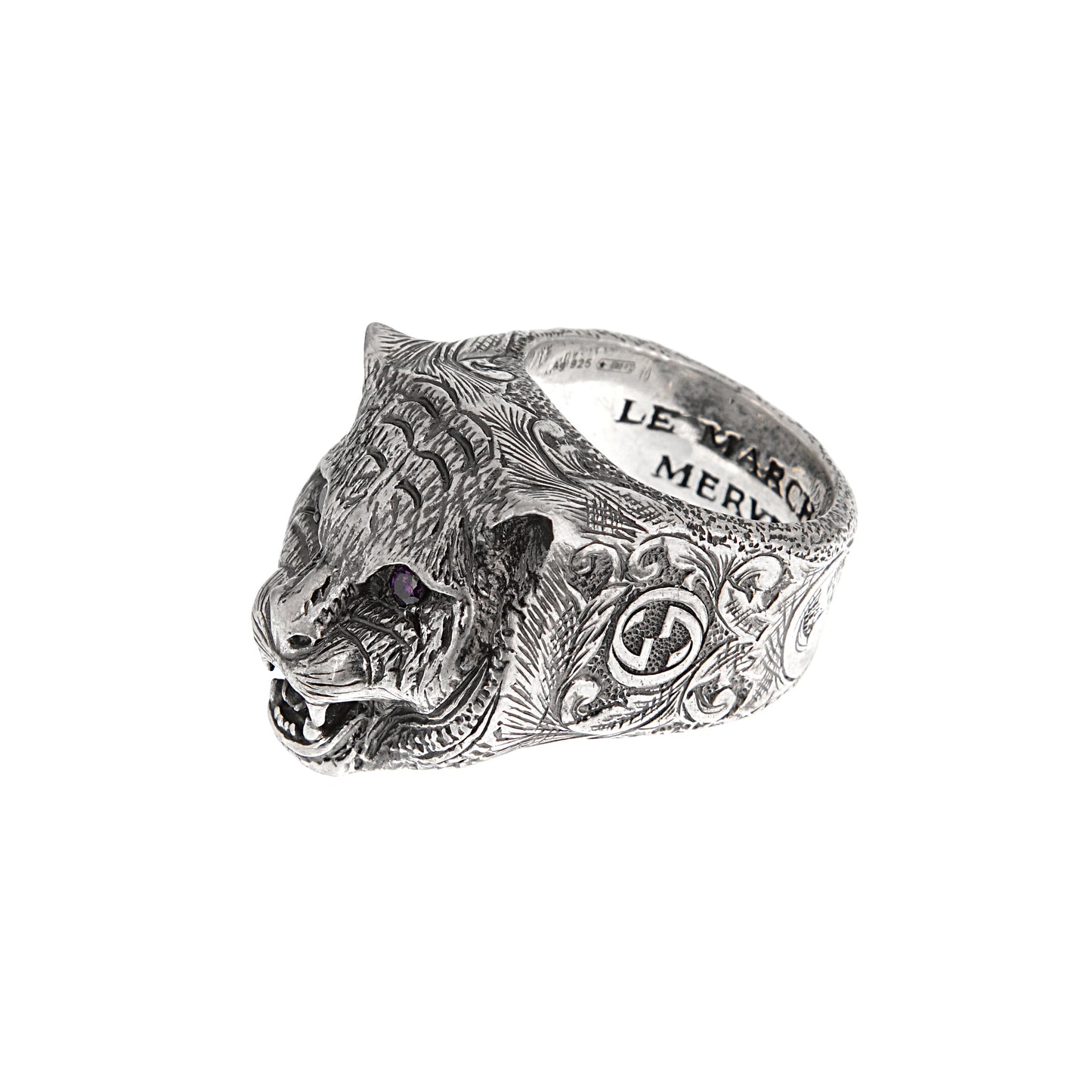 Gucci Garden Purple Zircon Sterling Silver Ring Size 6 3/4
