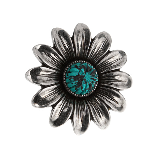 Gucci Sterling Silver and Enamel Daisy Ring with Snake Detail Sz 5 1/2