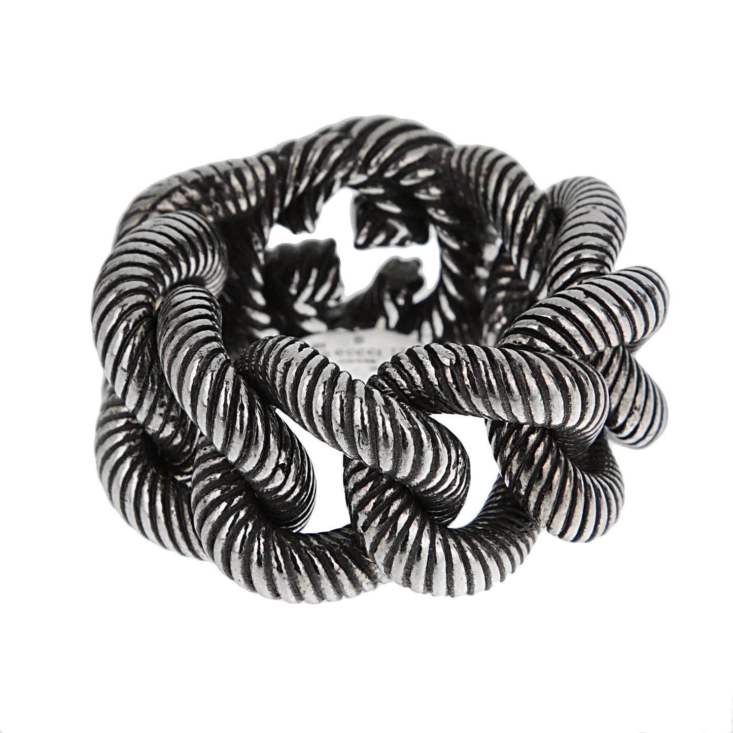 Gucci Interlocking G Sterling Silver Twisted Rope Chain Ring Sz 8