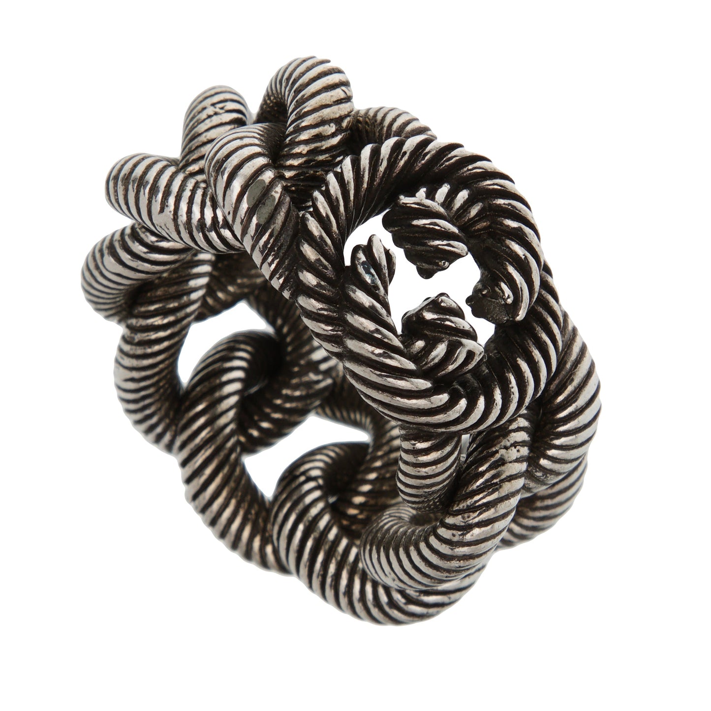 Gucci Twisted Rope Interlocking G Sterling Silver Ring Sz 8