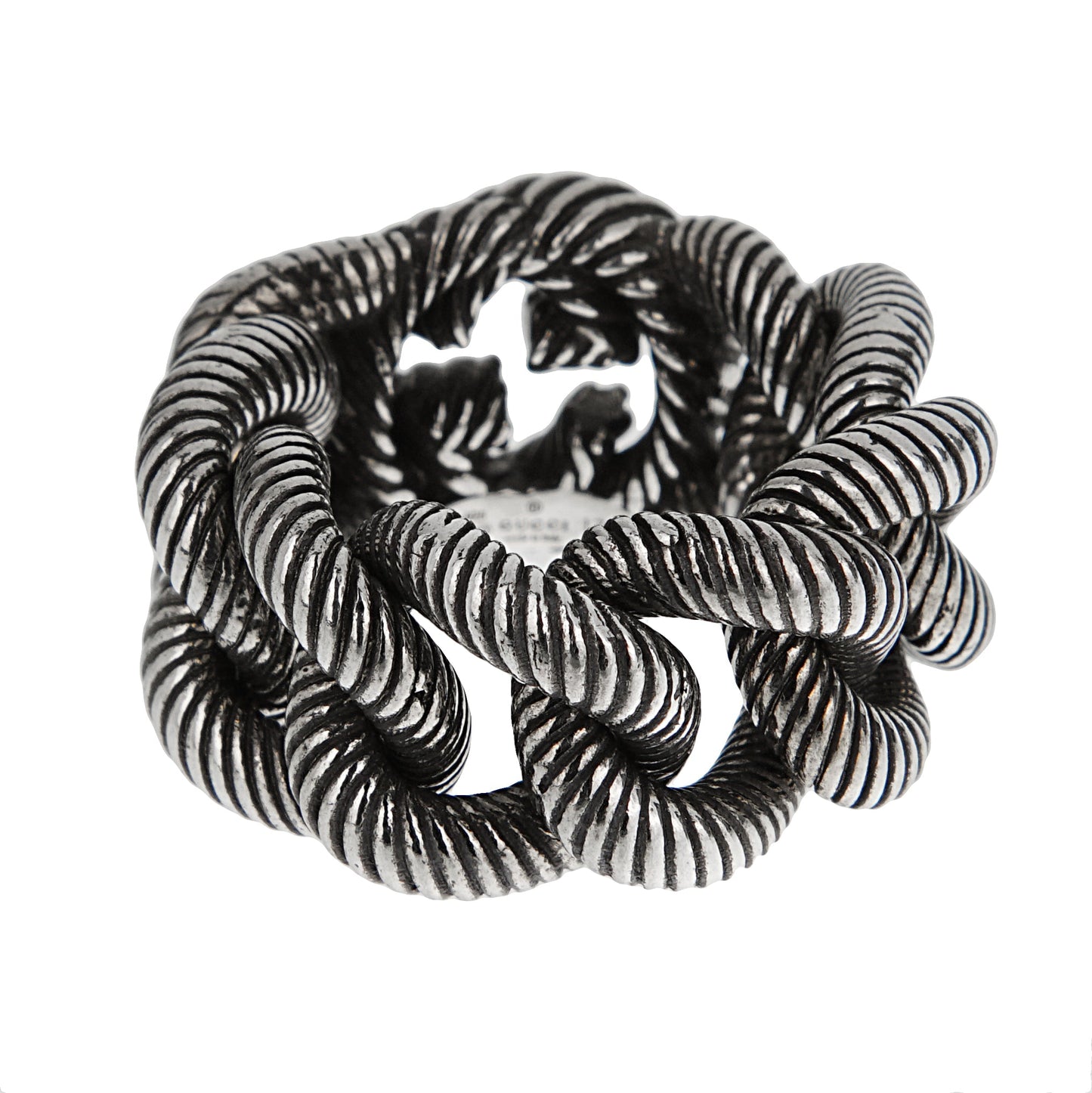 Gucci Twisted Rope Interlocking G Sterling Silver Ring Sz 8