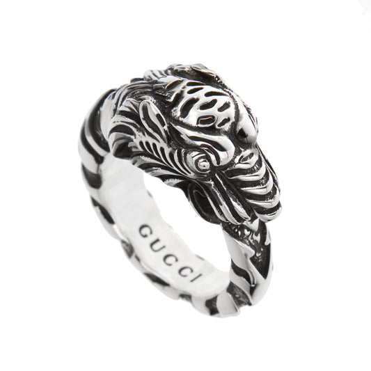 Gucci Sterling Silver Tiger Head Ring Sz 10 1/2