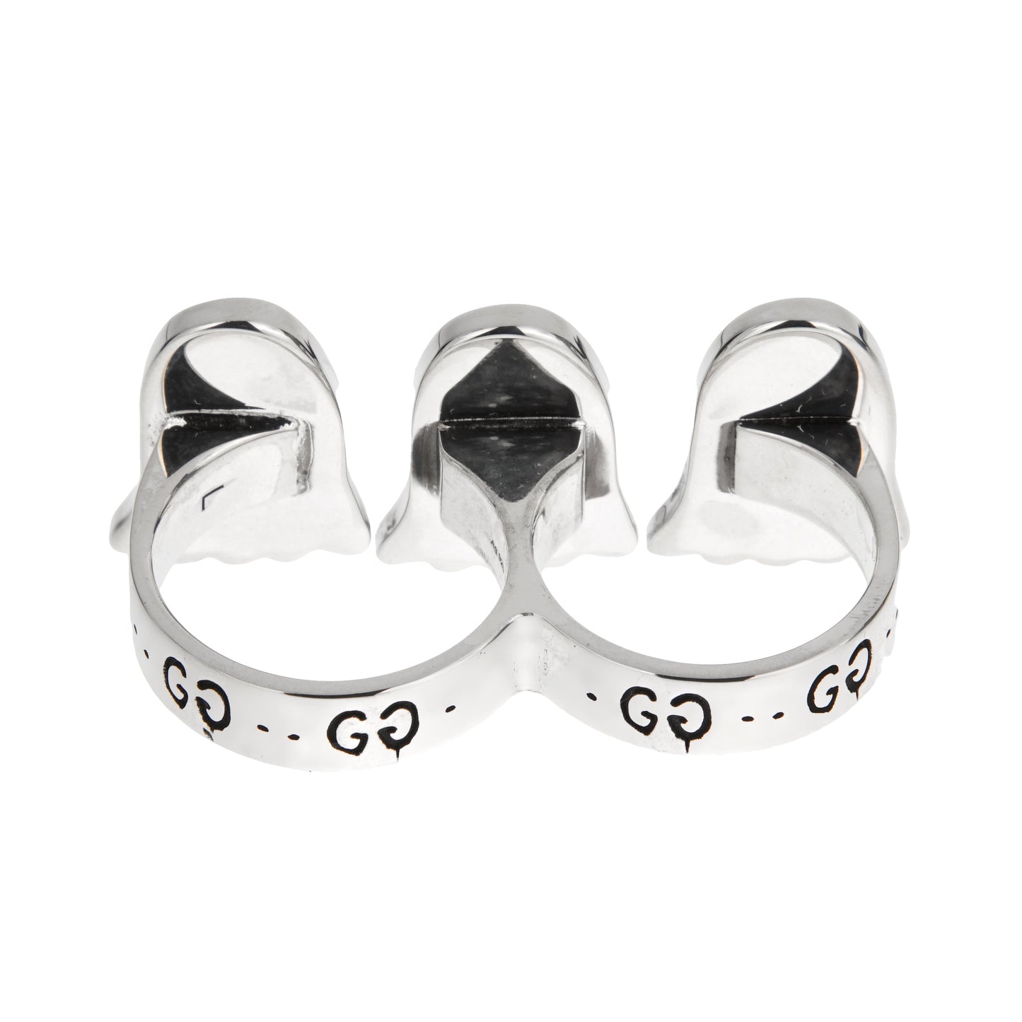 Gucci Ghost Sterling Silver Triple Motif Two Finger Ring Sz 5 3/4 & 7