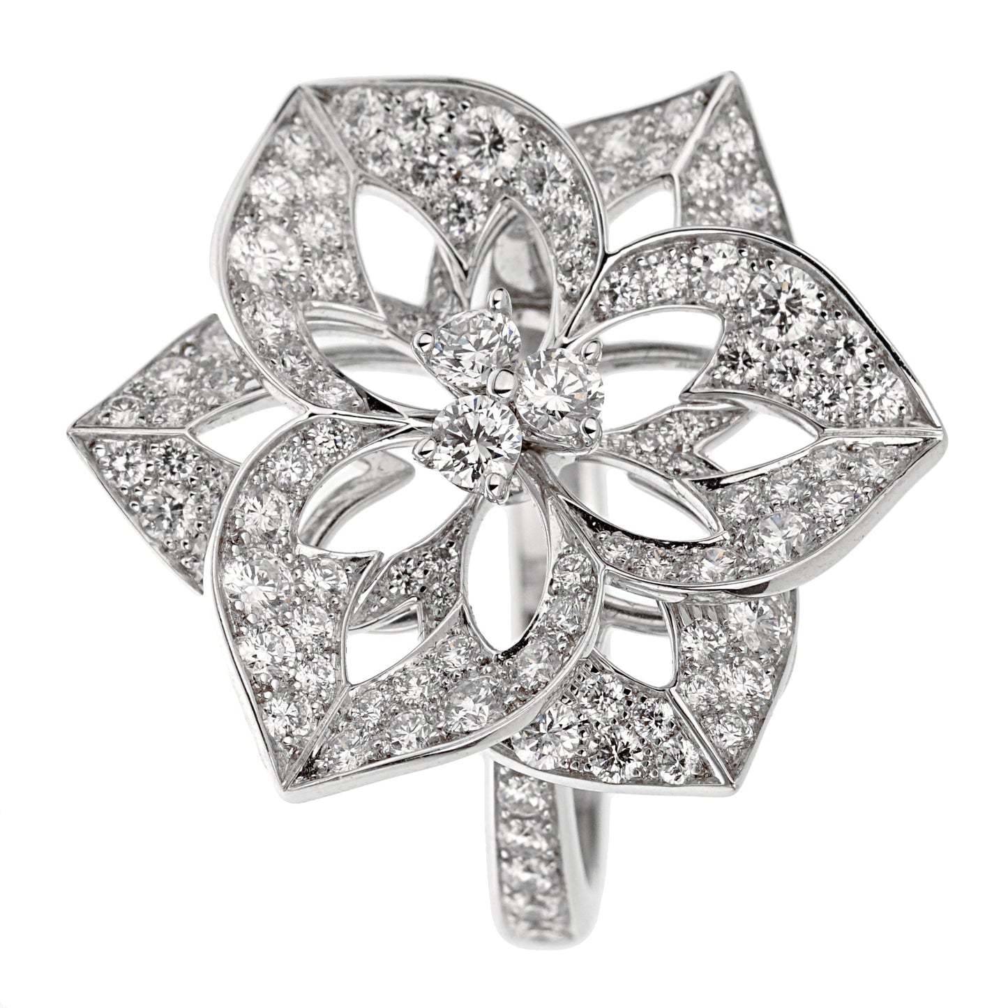 Boucheron Large Flower Diamond White Gold Cocktail Ring Sz 5 1/2