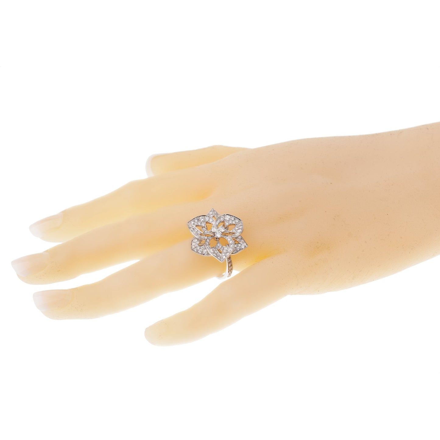 Boucheron Large Flower Diamond White Gold Cocktail Ring Sz 6 1/4