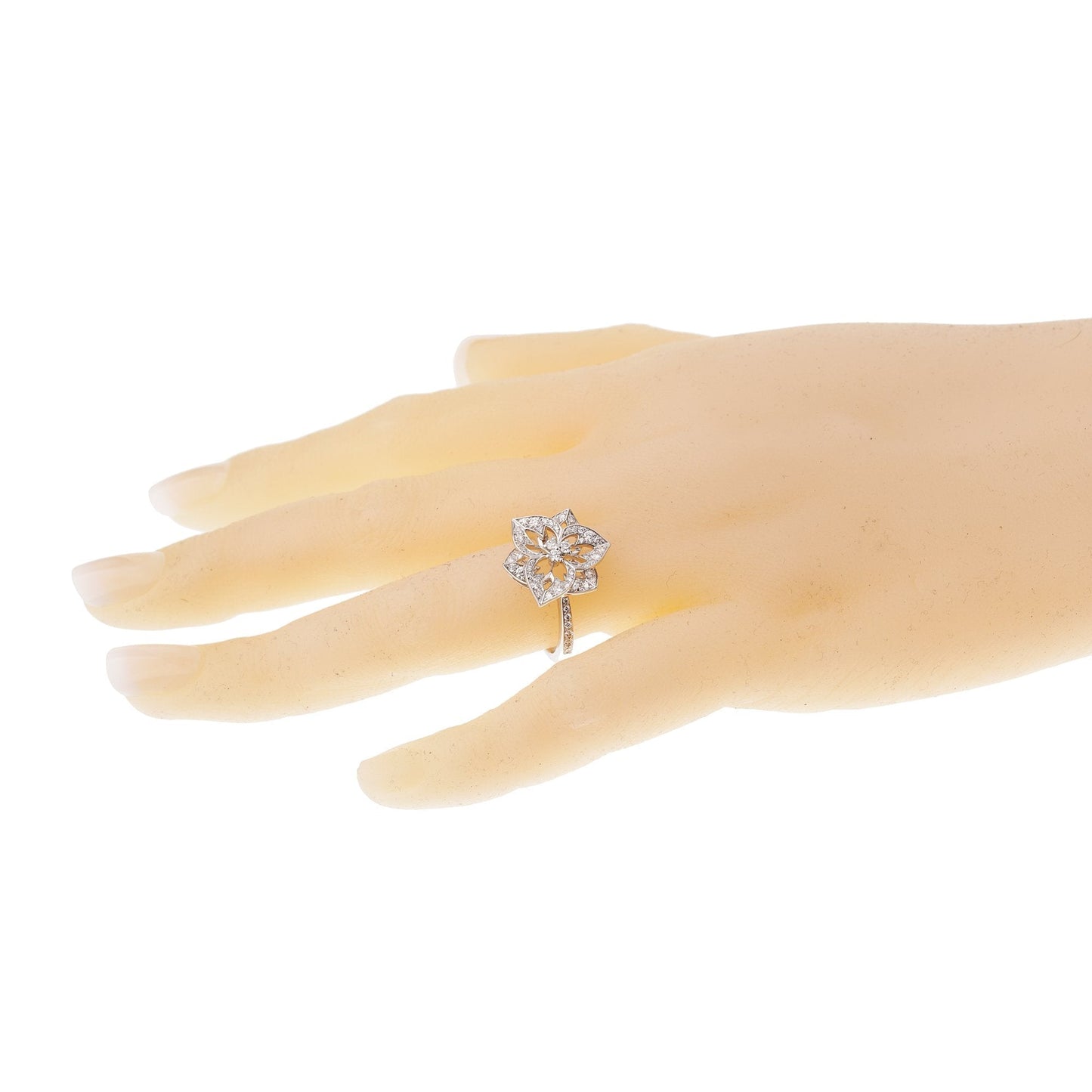 Boucheron Small Flower Diamond White Gold Cocktail Ring Sz 5 3/4