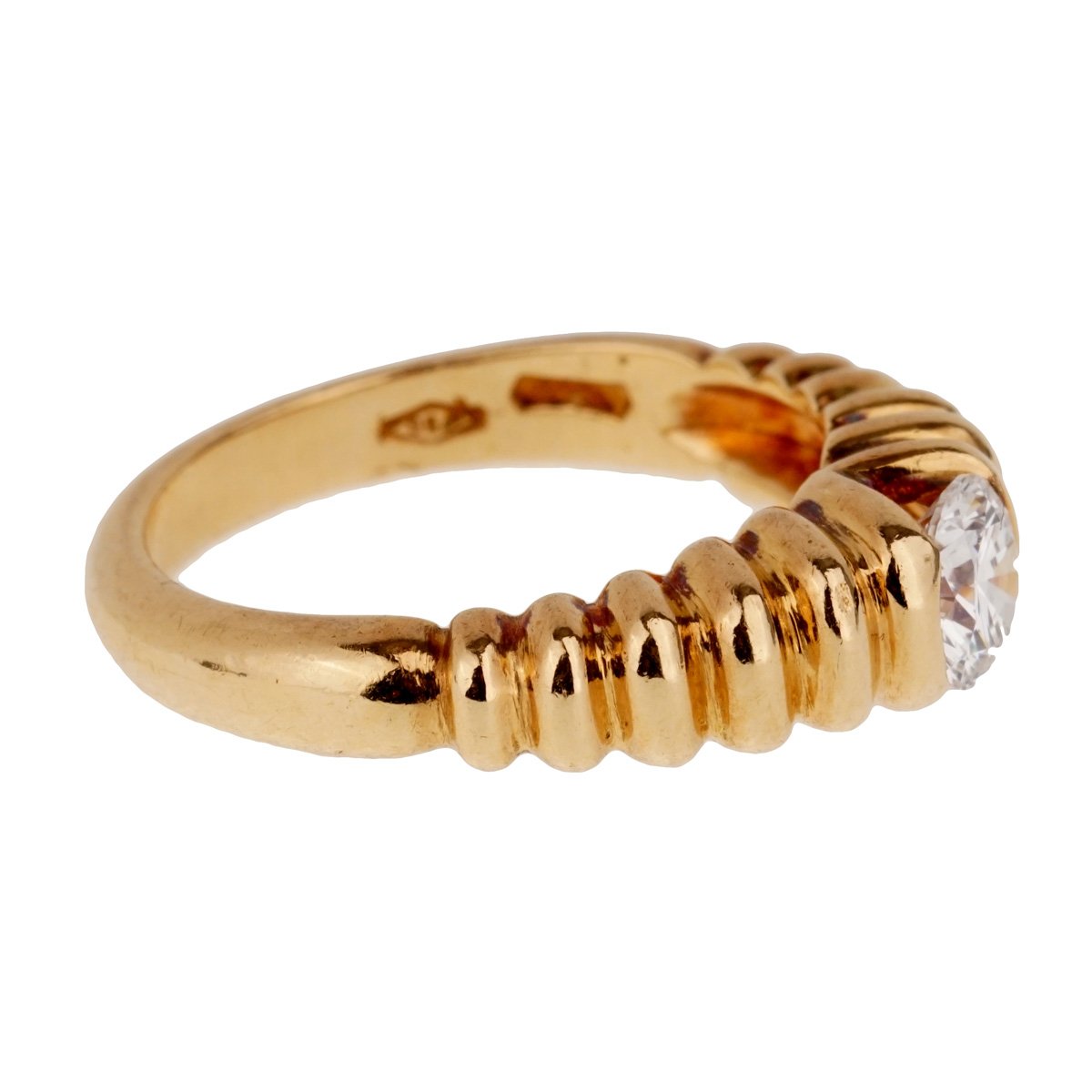 Bulgari Diamond Solitaire Gold Vintage Ring Sz 5 1/4