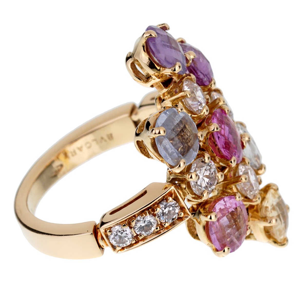 Bvlgari Multi Gemstone Diamond 18k Yellow Gold Ring Sz 5 1/2