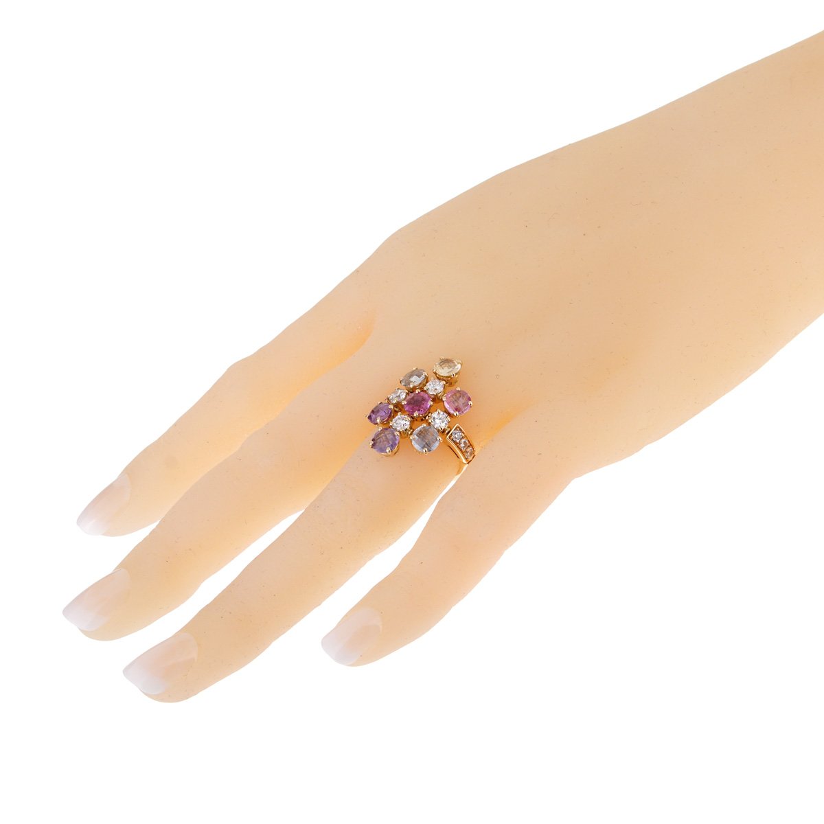 Bvlgari Multi Gemstone Diamond 18k Yellow Gold Ring Sz 5 1/2