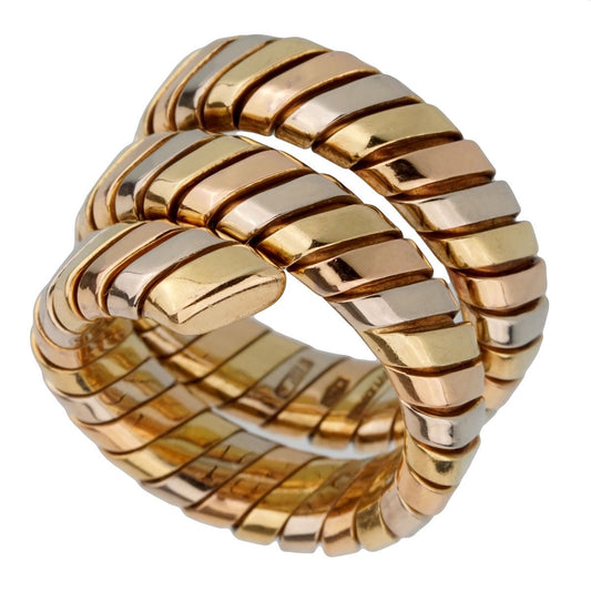 Bulgari Tubogas Tricolor Gold Ring Sz 5