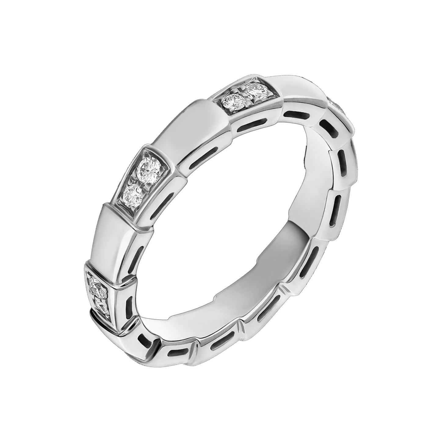 Bvlgari Serpenti Viper 18k White Gold Diamond Band Ring Sz 5