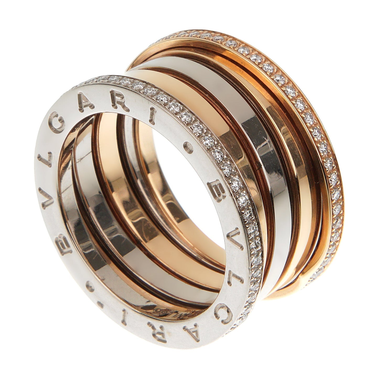 Bvlgari B.zero1 White & Rose Gold Diamond Band Ring Sz 7 1/2