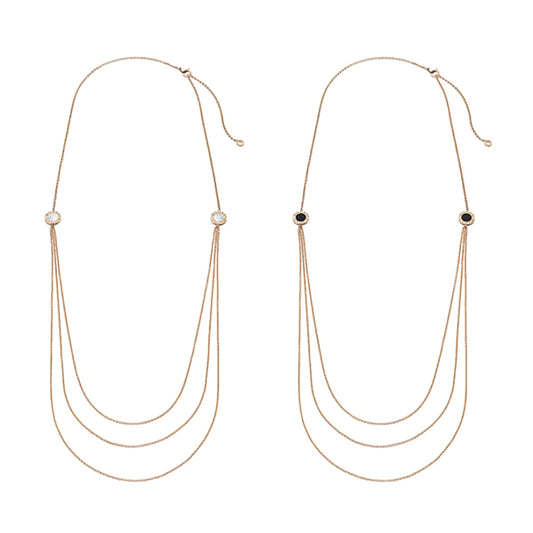 Bvlgari Bvlgari Mother of Pearl & Onyx 18k Rose Gold Sautoir Long Chain Necklace