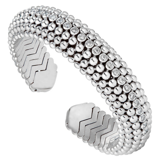 Bvlgari Dolce Vita 1950's Beaded Spiga Diamond 18k White Gold Cuff Bracelet