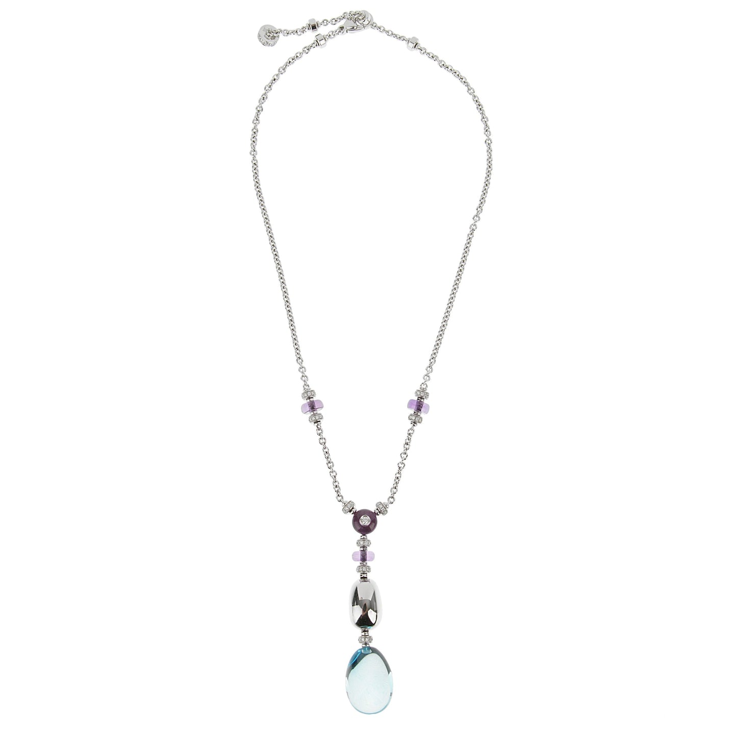 Bvlgari Mediterranean Eden Diamond & Topaz Amethyst 18k White Gold Necklace