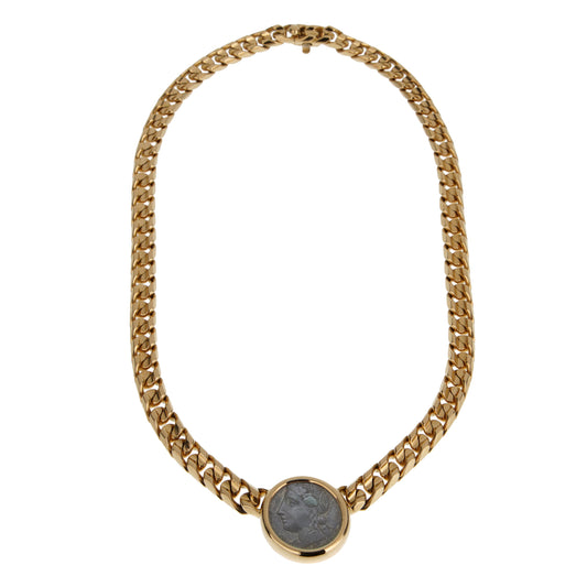 Bvlgari Monete Vintage Curb 18k Yellow Gold Ancient Coin Necklace
