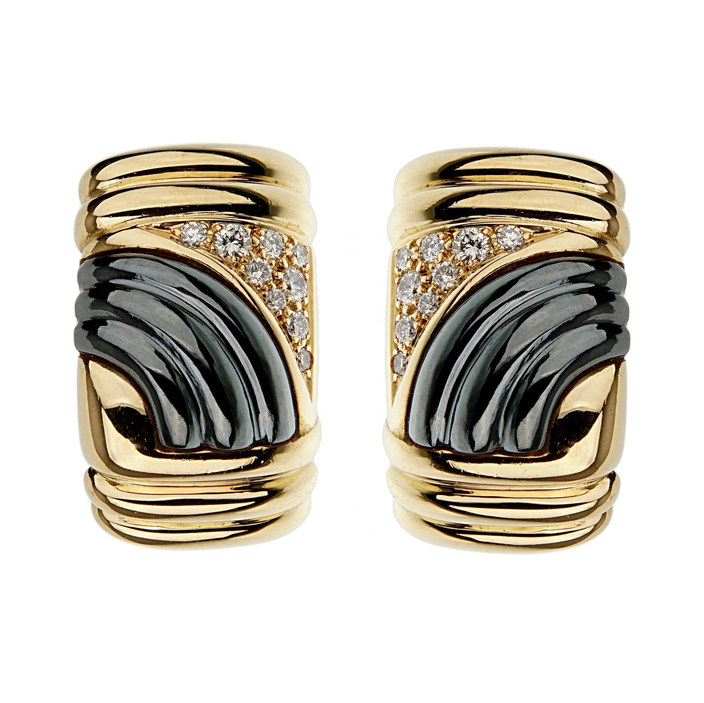 Bvlgari Parentesi Vintage Diamond Hematite 18k Yellow Gold Earrings