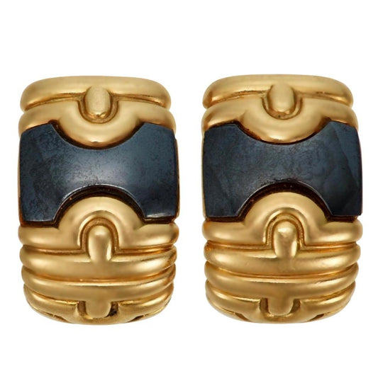 Bvlgari Parentesi Vintage Hematite Yellow Gold Hoop Earrings