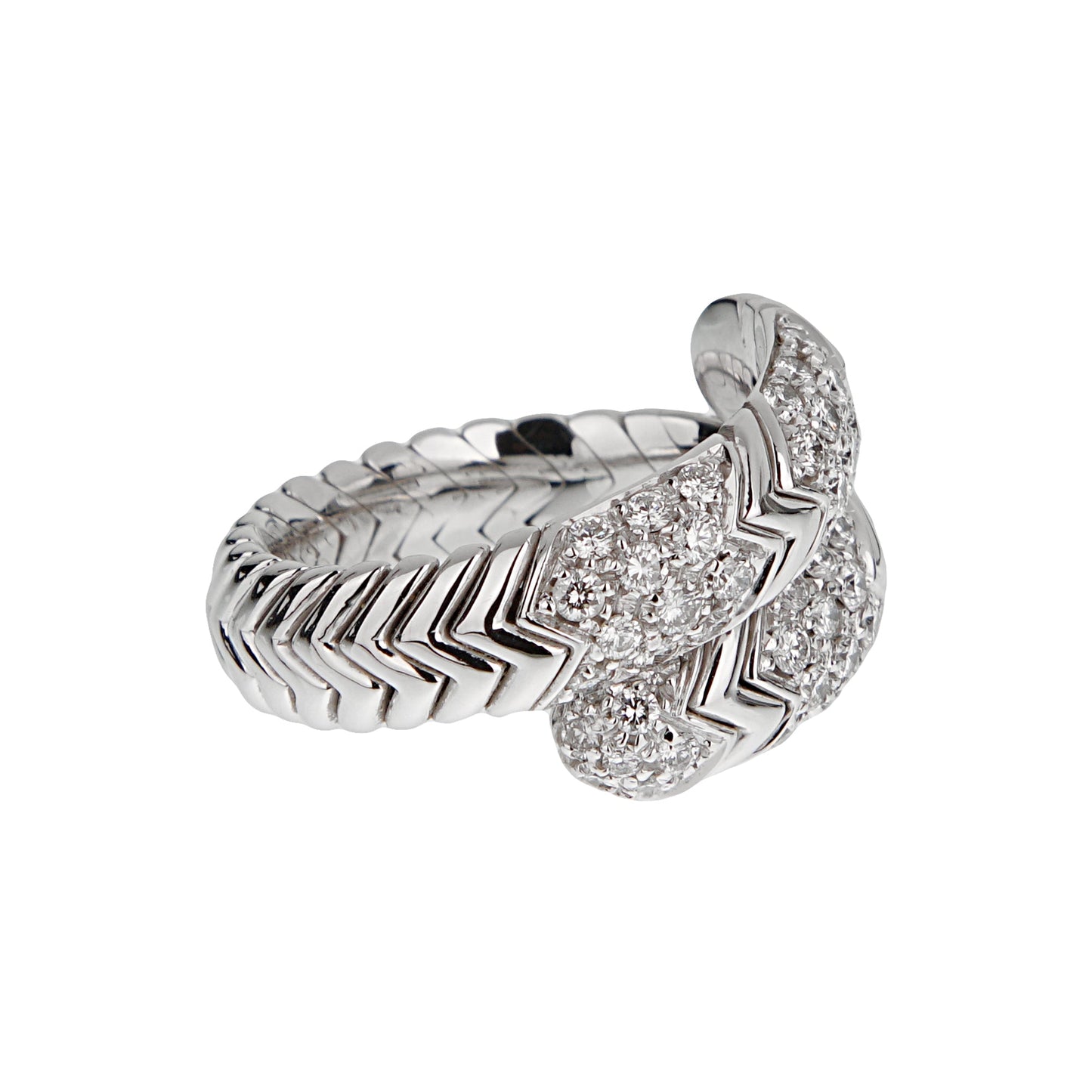 Bvlgari Spiga Diamond 18k White Gold Band Ring Sz 6