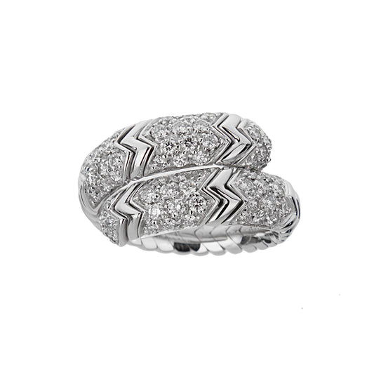 Bvlgari Spiga Diamond 18k White Gold Band Ring Sz 6