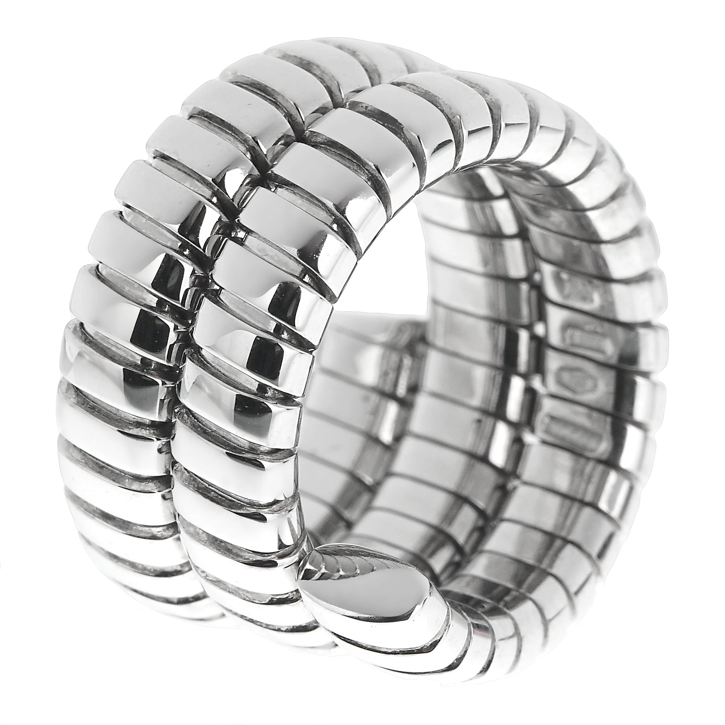 Bvlgari Tubogas Vintage 18k White Gold Triple Row Ring
