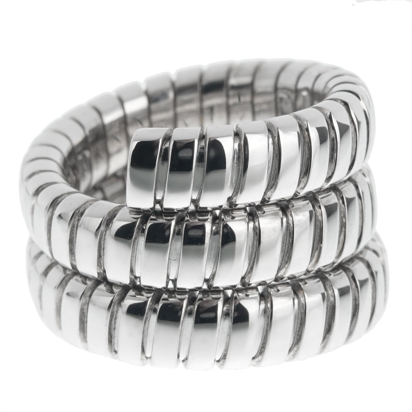 Bvlgari Tubogas Vintage 18k White Gold Triple Row Ring