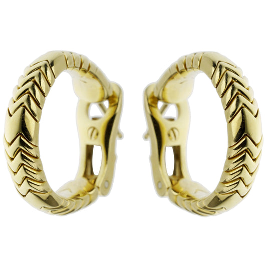 Bvlgari Vintage Spiga 18k Yellow Gold Hoop Earrings