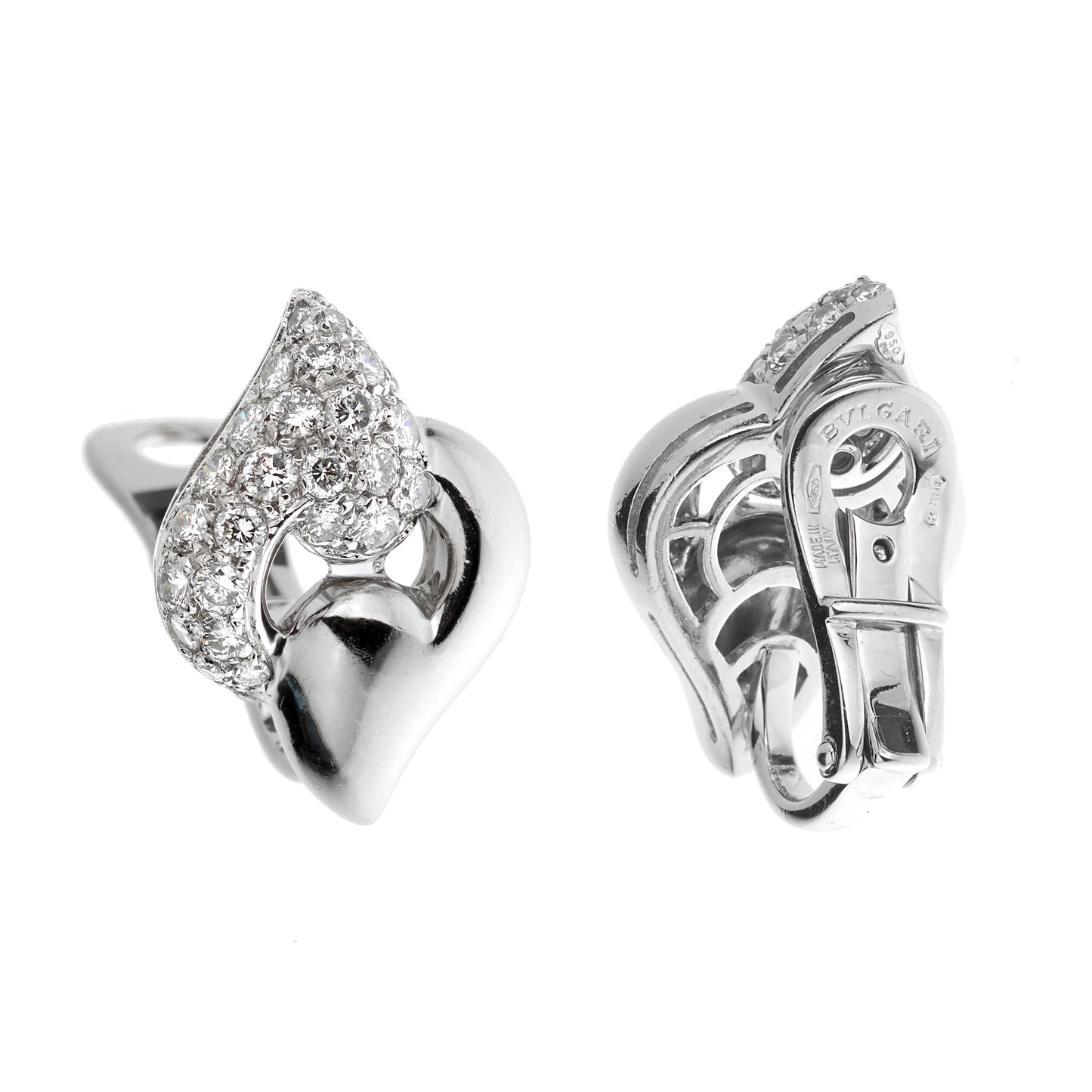 Bvlgari Vintage Diamond White Gold Clip On Earrings