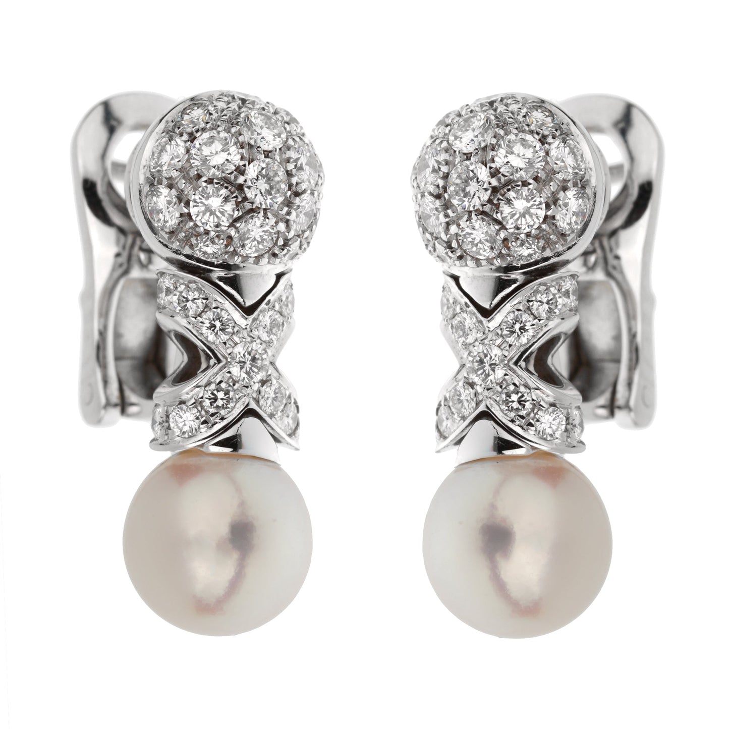 Bvlgari Vintage Pearl Diamond 18k White Gold Earrings