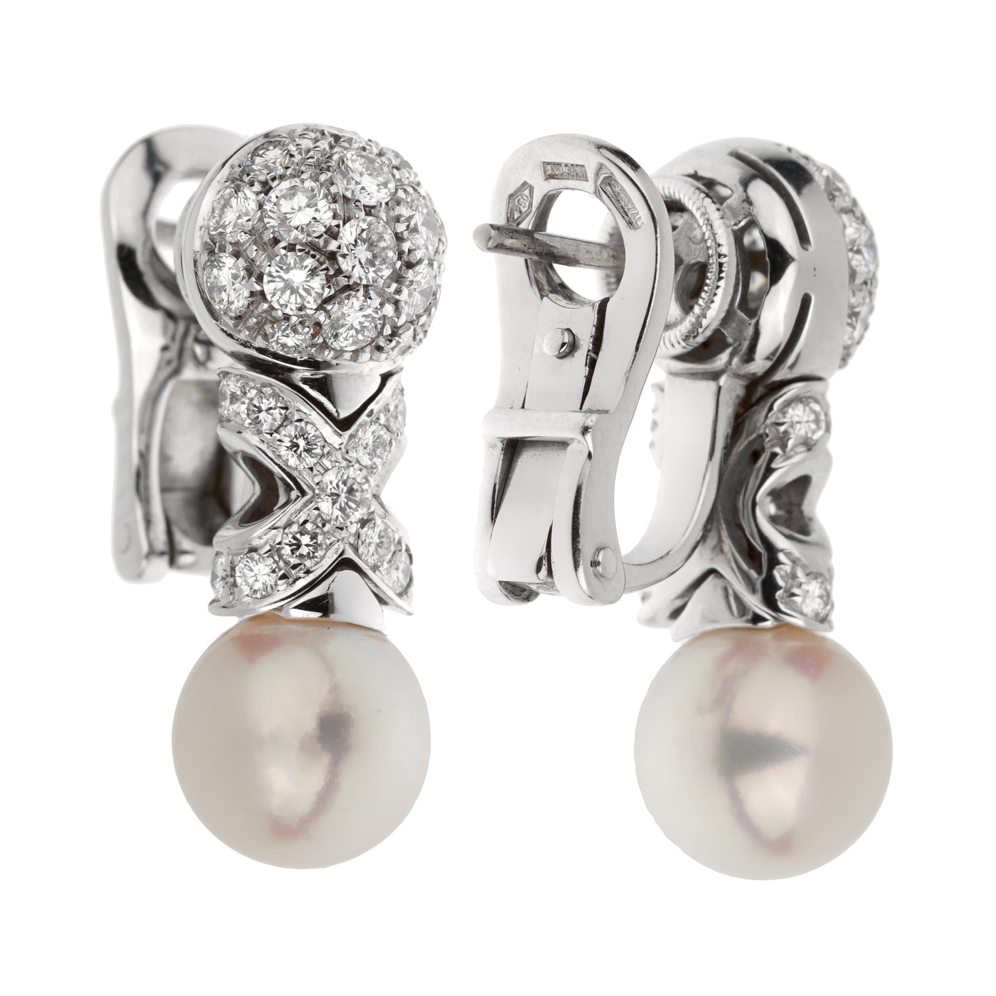 Bvlgari Vintage Pearl Diamond 18k White Gold Earrings