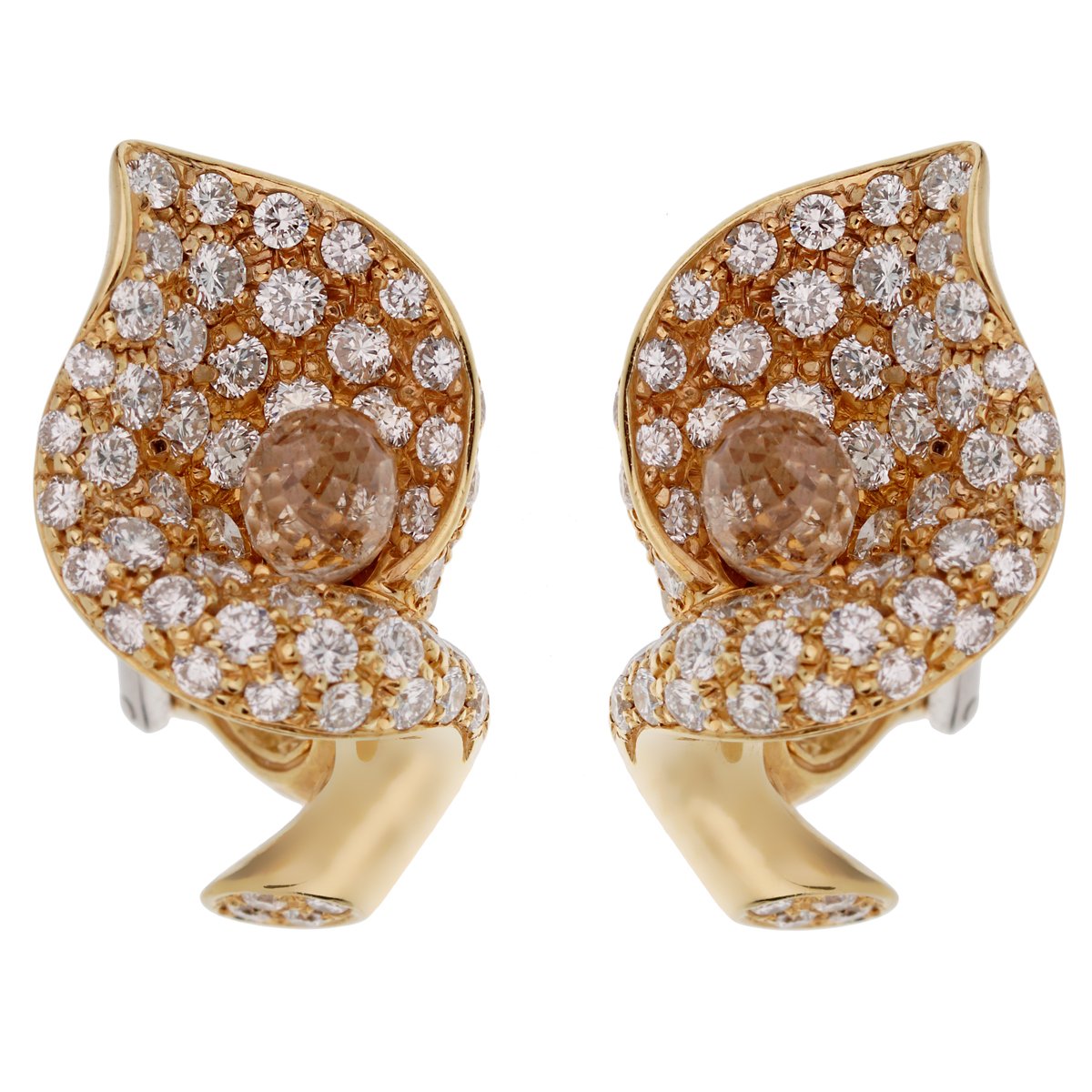 Cantamessa Calla Lily Diamond Yellow Gold Earrings