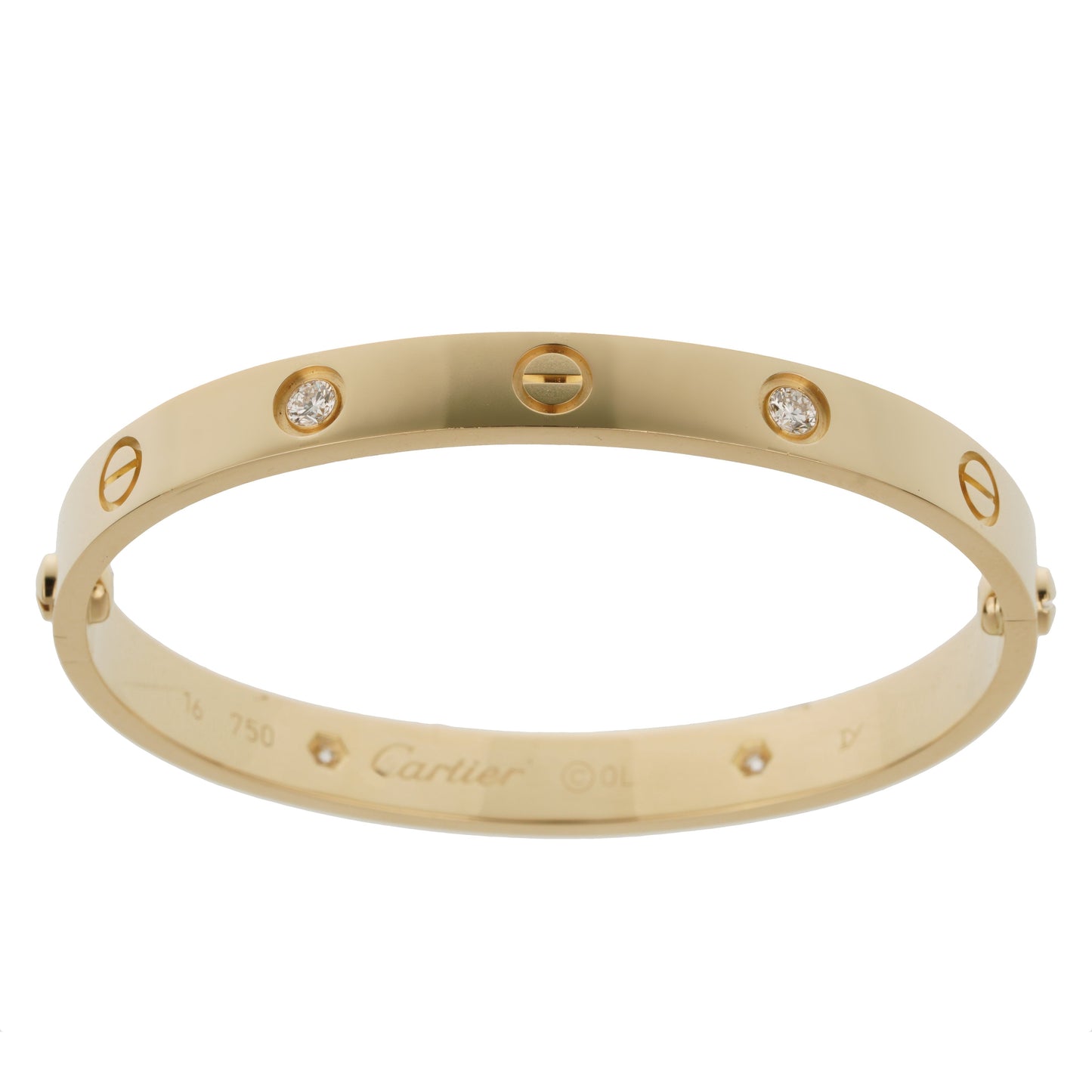 Cartier 4 Diamond 18k Yellow Gold Love Classic Bangle Bracelet Sz 16