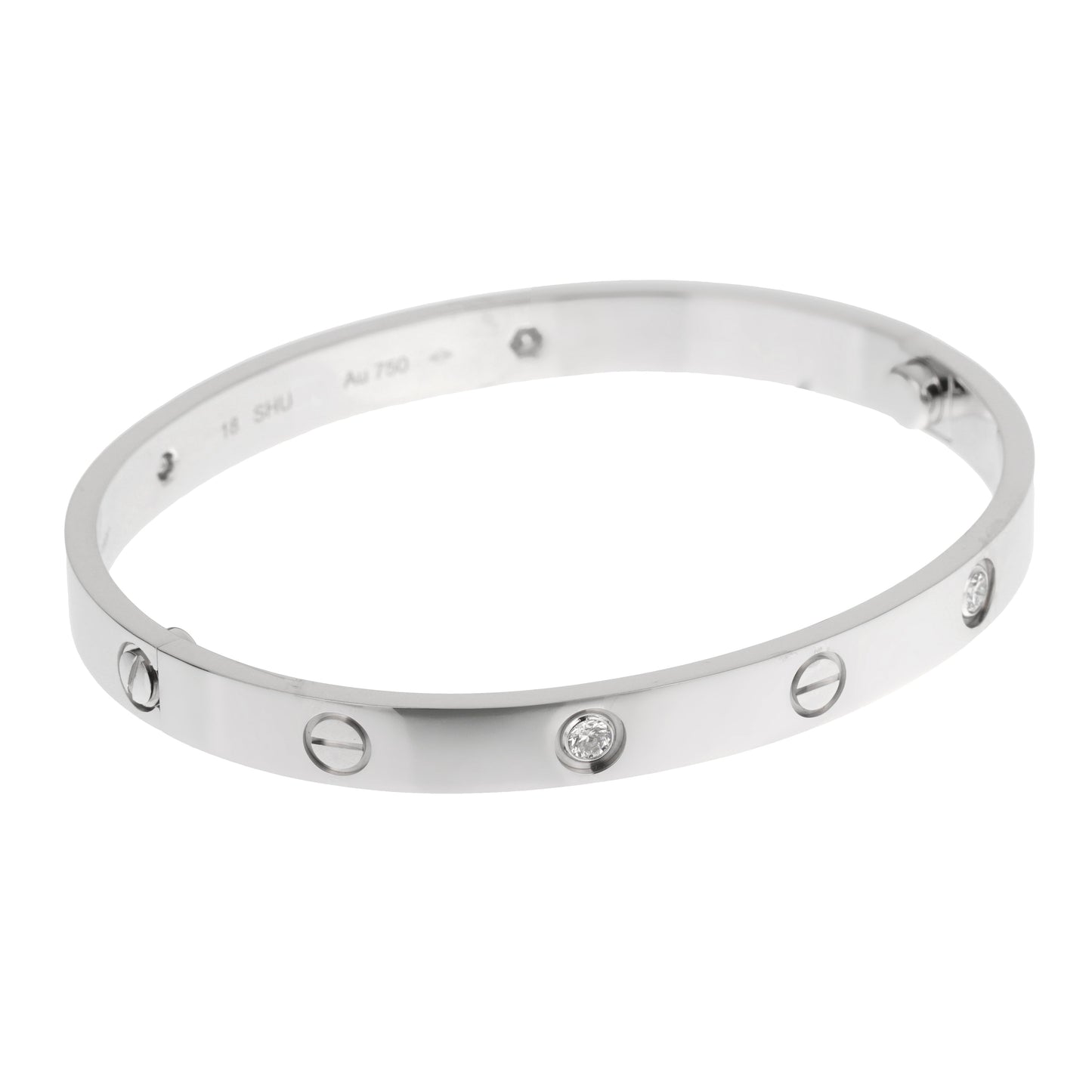 Cartier 4 Diamond Love Classic White Gold Bangle Bracelet Sz 18
